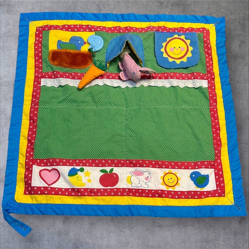 Vtg 80s 1985 Playskool Baby Fold N Go Play Activity Quilt Blanket with HTF Bunny